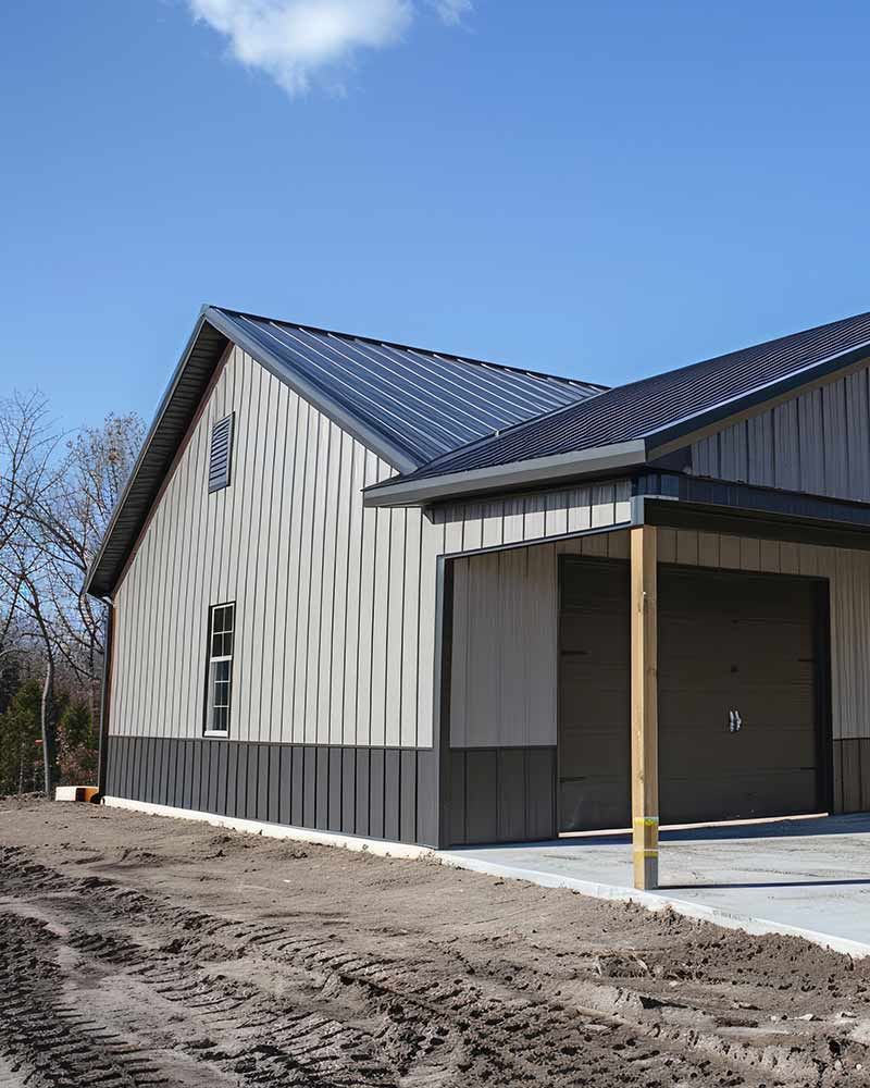 residential pole barn being built by meadows buildings in catoosa oklahoma